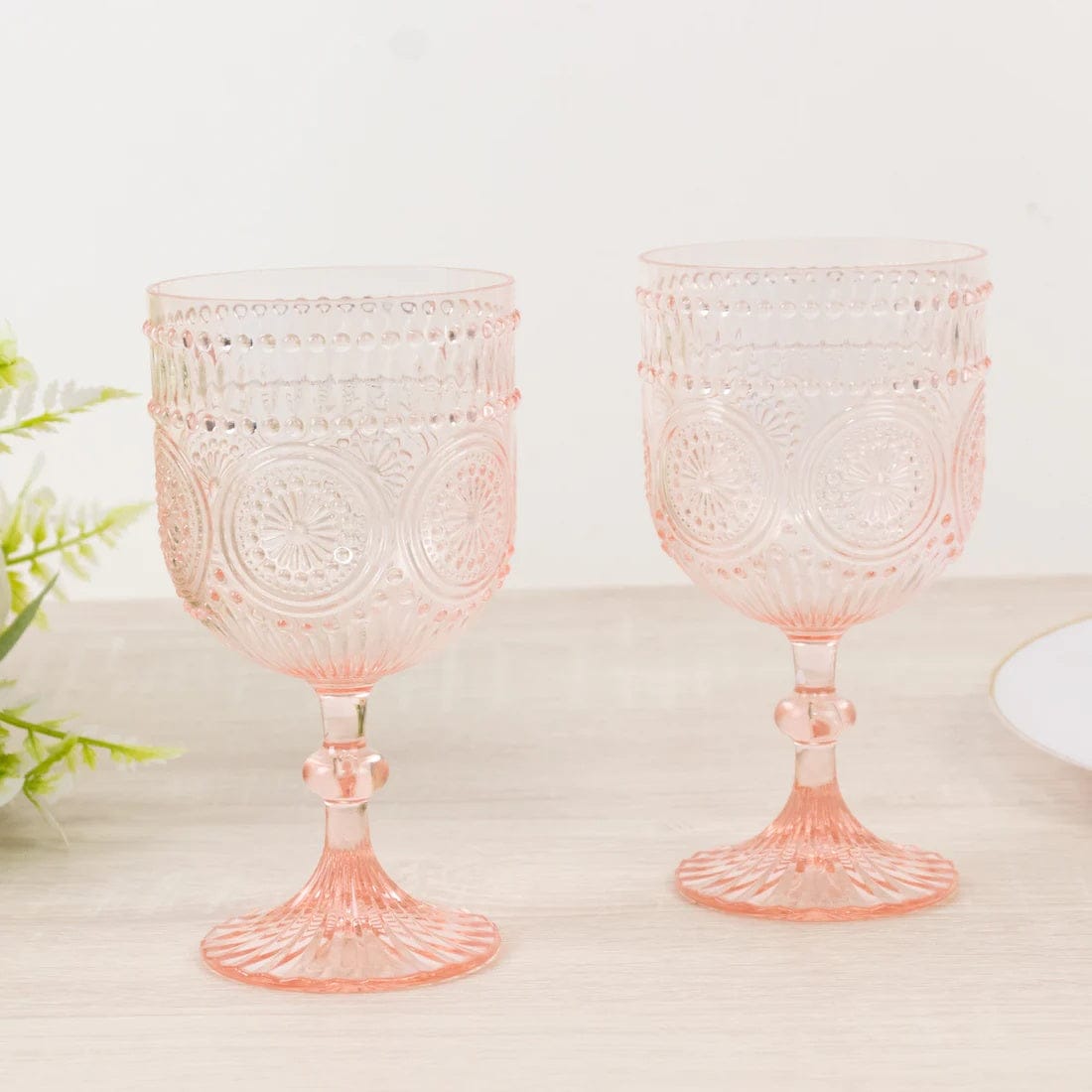 12 Goblets 15oz Shatterproof Plastic Wine Glasses with Embossed Floral Pattern