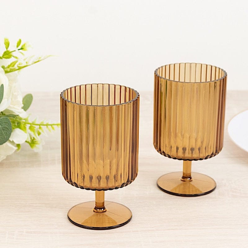 12ct patterned plastic wine glasses 12 Pack 12 oz Plastic Wine Glasses Vintage Ribbed Pattern Short Stemmed Amber Gold