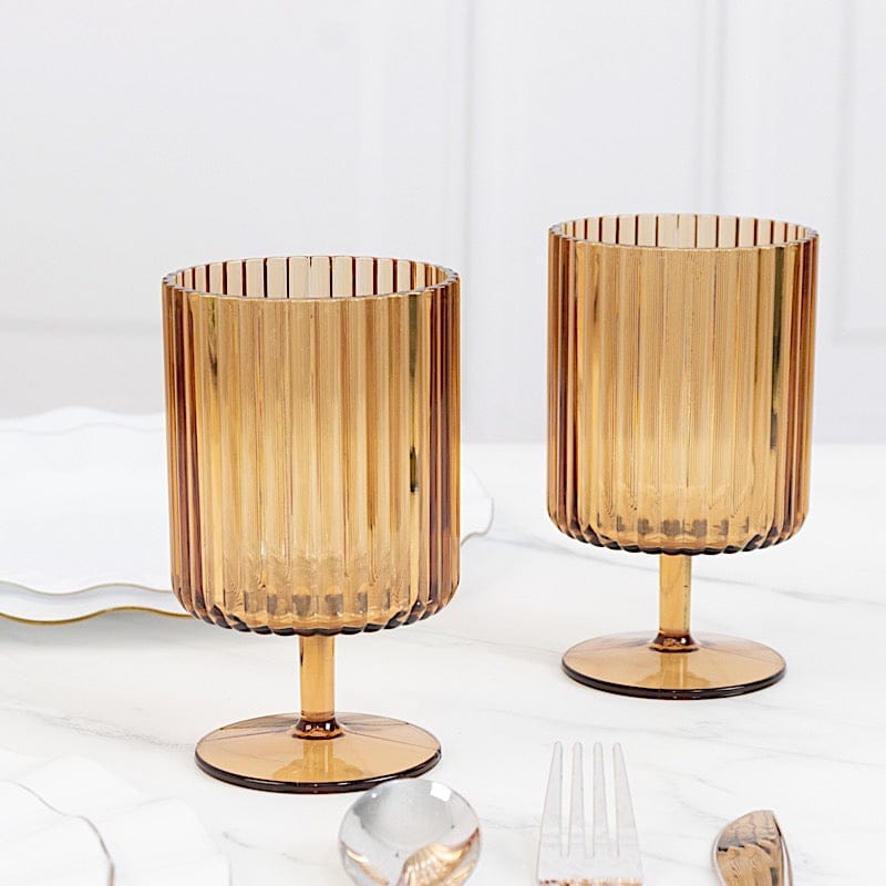12 Pack 12 oz Plastic Wine Glasses Vintage Ribbed Pattern Short Stemmed