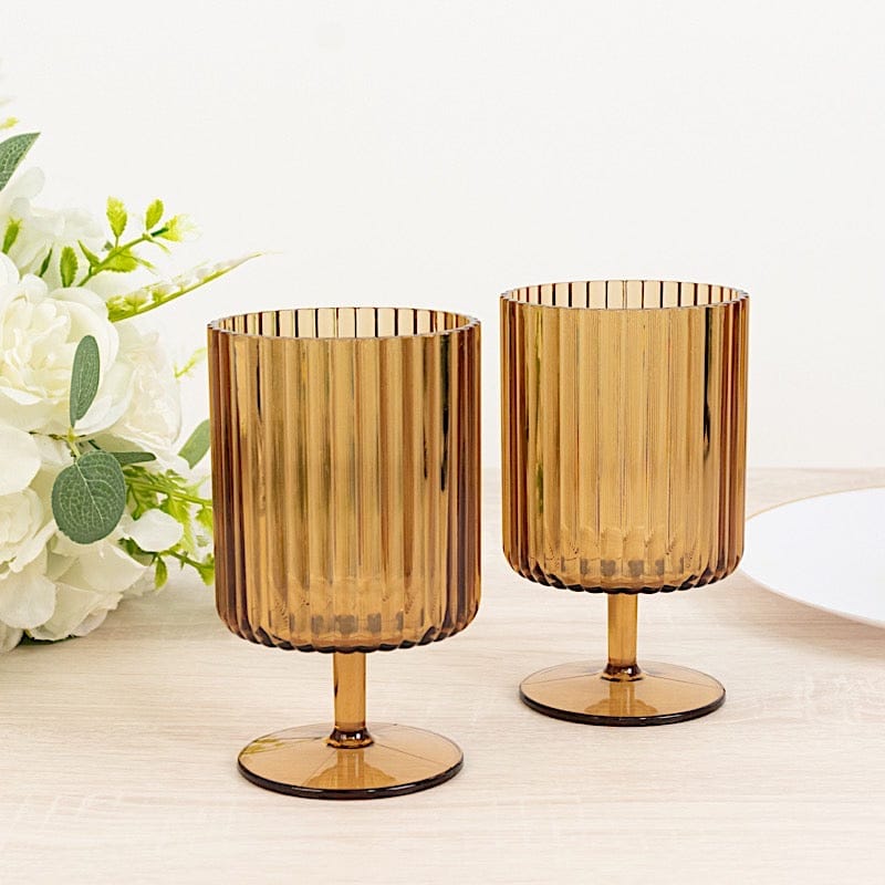 12 Pack 12 oz Plastic Wine Glasses Vintage Ribbed Pattern Short Stemmed