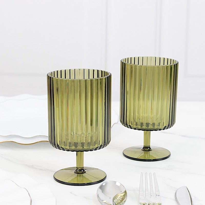 12 Pack 12 oz Plastic Wine Glasses Vintage Ribbed Pattern Short Stemmed Amber Gold