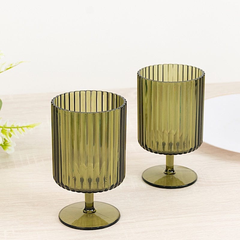 12 Pack 12 oz Plastic Wine Glasses Vintage Ribbed Pattern Short Stemmed