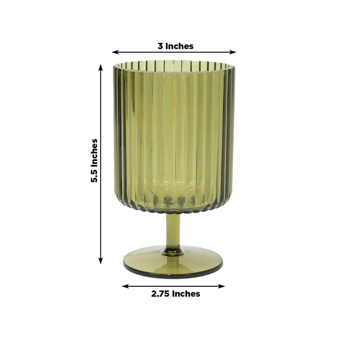12 Pack 12 oz Plastic Wine Glasses Vintage Ribbed Pattern Short Stemmed