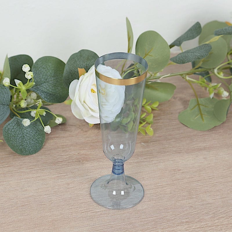 12 pcs 5 oz. Clear with Gold Rim Champagne Plastic Disposable Glasses