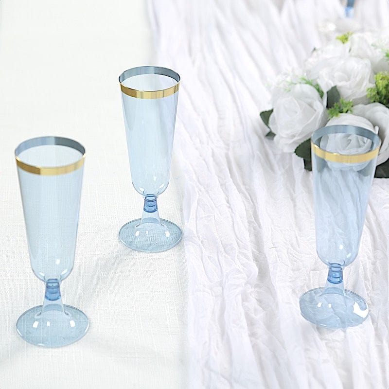 12 pcs 5 oz. Clear with Gold Rim Champagne Plastic Disposable Glasses