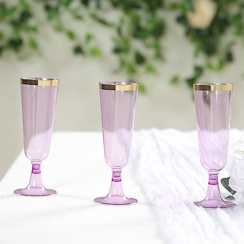12 pcs 5 oz. Clear with Gold Rim Champagne Plastic Disposable Glasses