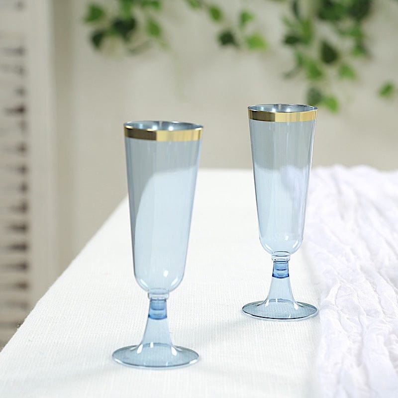 12 pcs 5 oz. Clear with Gold Rim Champagne Plastic Disposable Glasses