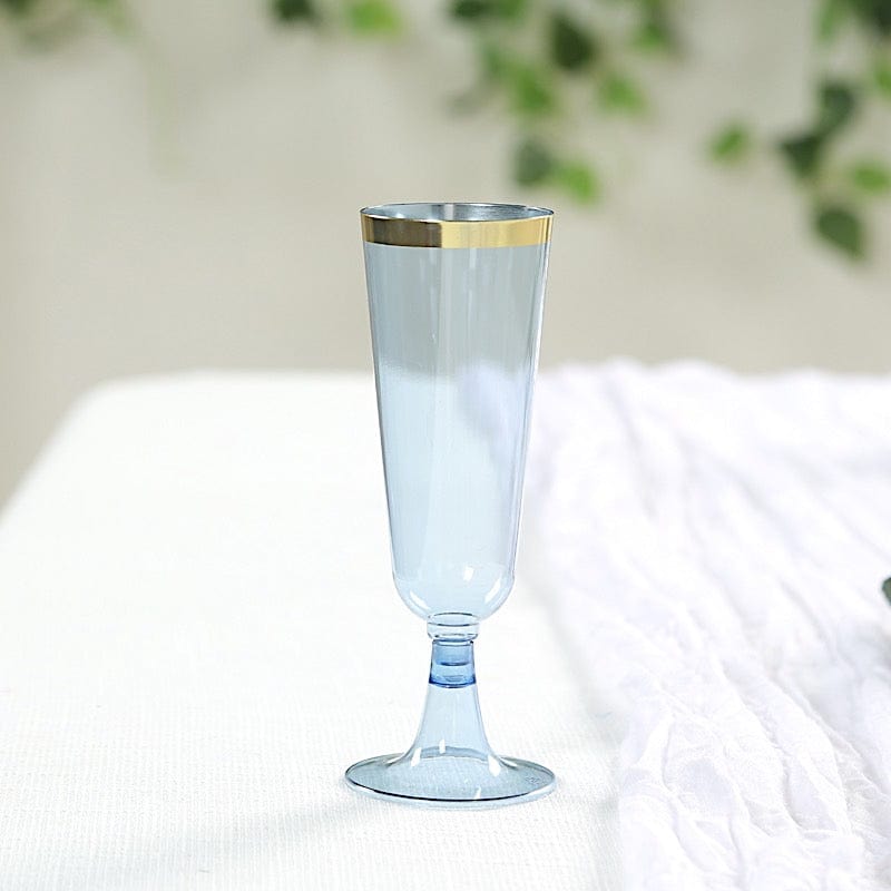 12 pcs 5 oz. Clear with Gold Rim Champagne Plastic Disposable Glasses