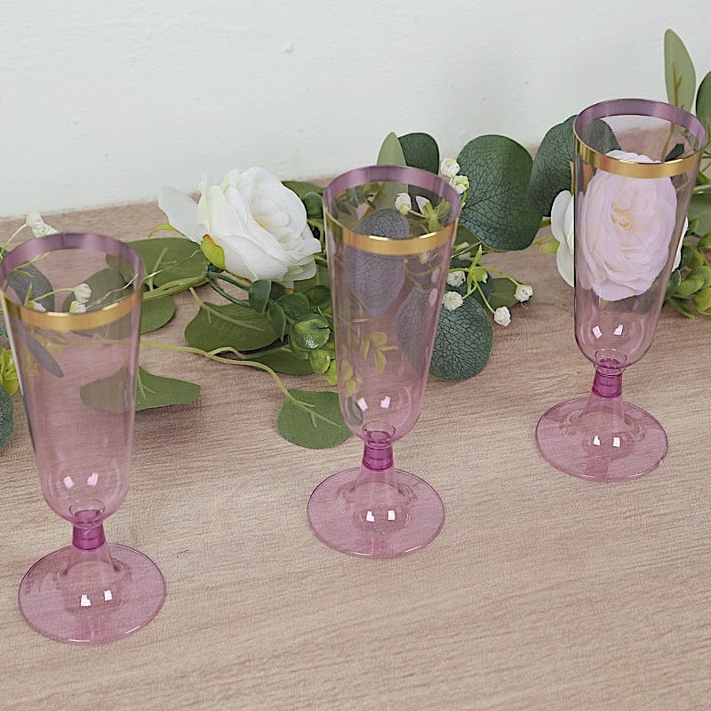 12 pcs 5 oz. Clear with Gold Rim Champagne Plastic Disposable Glasses