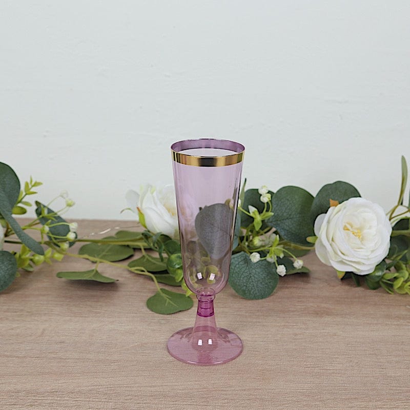 12 pcs 5 oz. Clear with Gold Rim Champagne Plastic Disposable Glasses