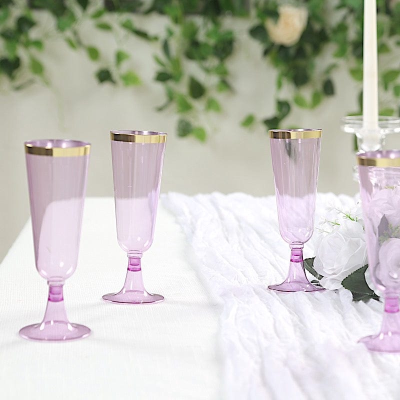 12 pcs 5 oz. Clear with Gold Rim Champagne Plastic Disposable Glasses