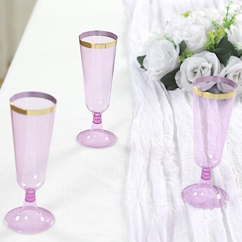 12 pcs 5 oz. Clear with Gold Rim Champagne Plastic Disposable Glasses