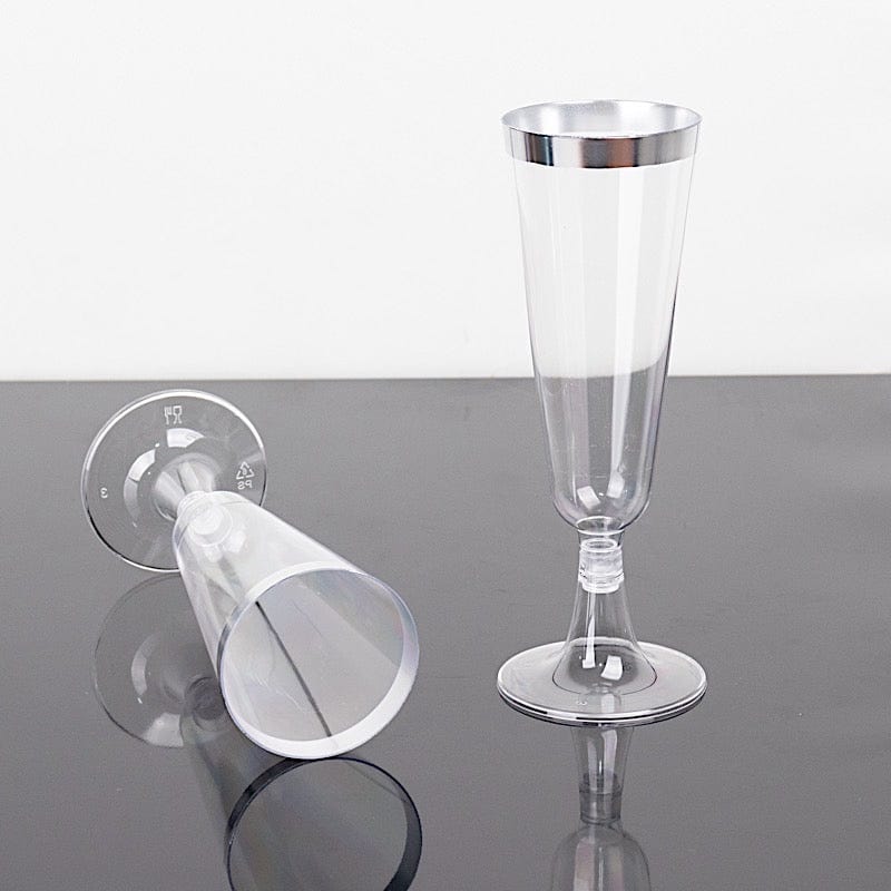 12 pcs 5 oz. Clear with Gold Rim Champagne Plastic Disposable Glasses