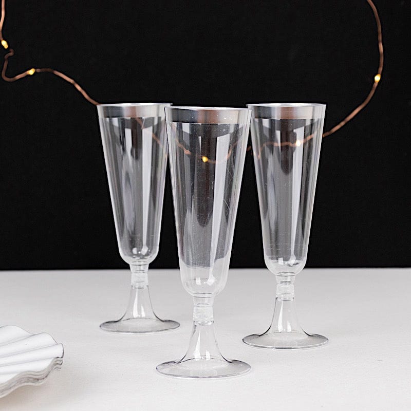 12 pcs 5 oz. Clear with Gold Rim Champagne Plastic Disposable Glasses