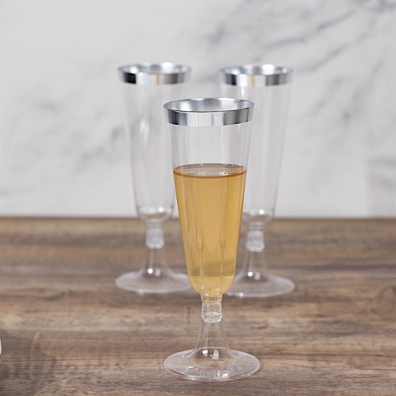 12 pcs 5 oz. Clear with Gold Rim Champagne Plastic Disposable Glasses