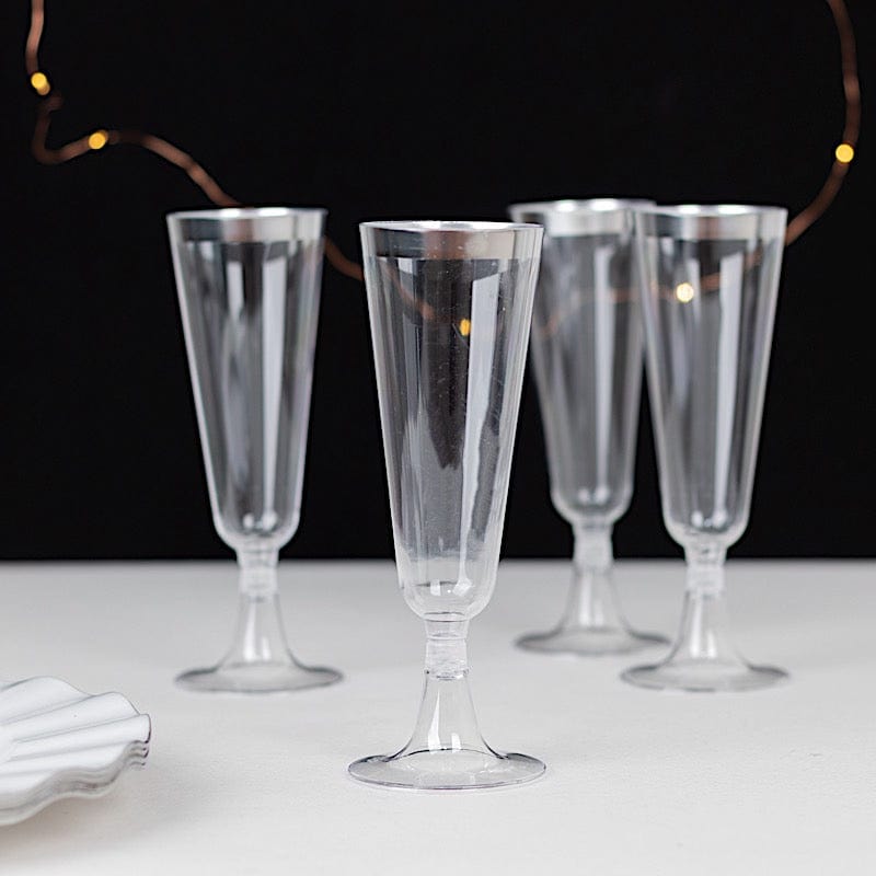 12 pcs 5 oz. Clear with Gold Rim Champagne Plastic Disposable Glasses