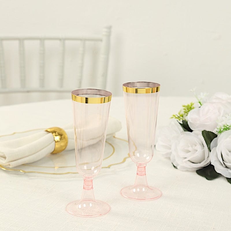 12 pcs 5 oz. Clear with Gold Rim Champagne Plastic Disposable Glasses