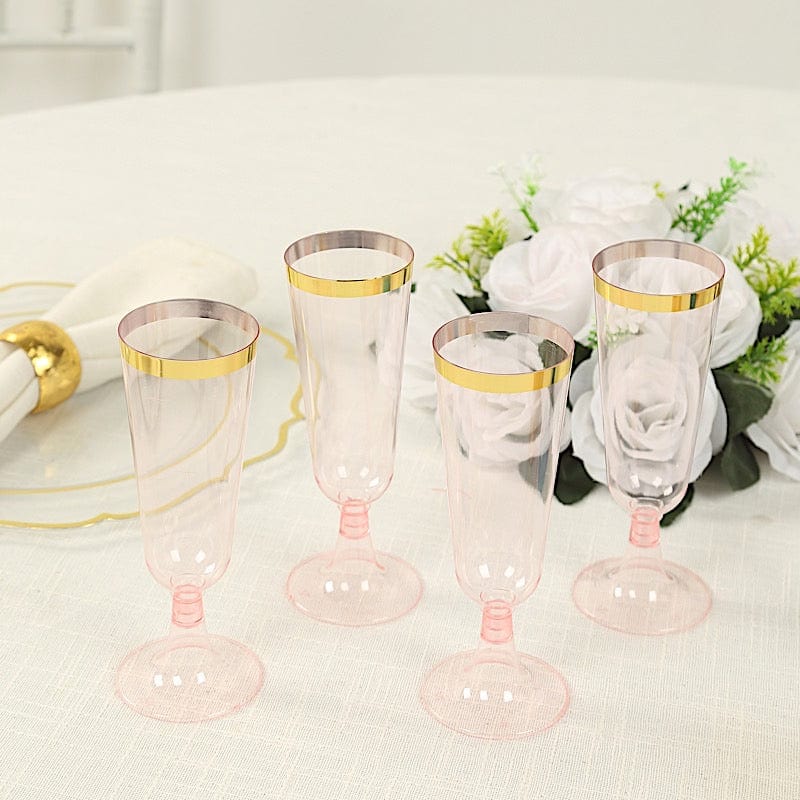 12 pcs 5 oz. Clear with Gold Rim Champagne Plastic Disposable Glasses