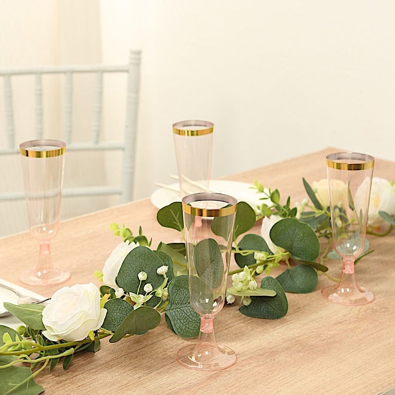 12 pcs 5 oz. Clear with Gold Rim Champagne Plastic Disposable Glasses