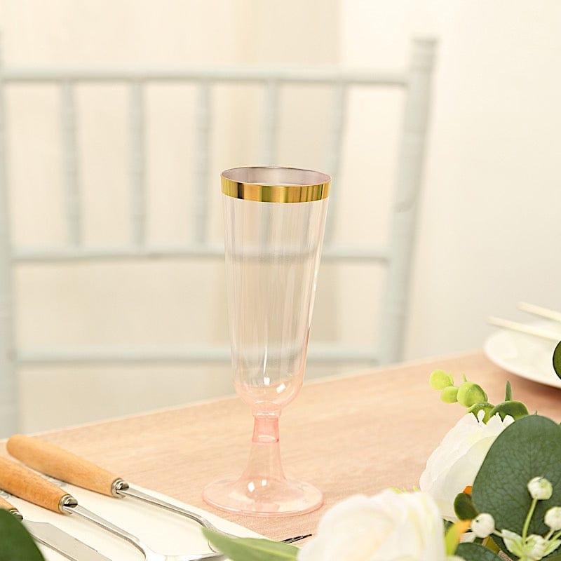 12 pcs 5 oz. Clear with Gold Rim Champagne Plastic Disposable Glasses