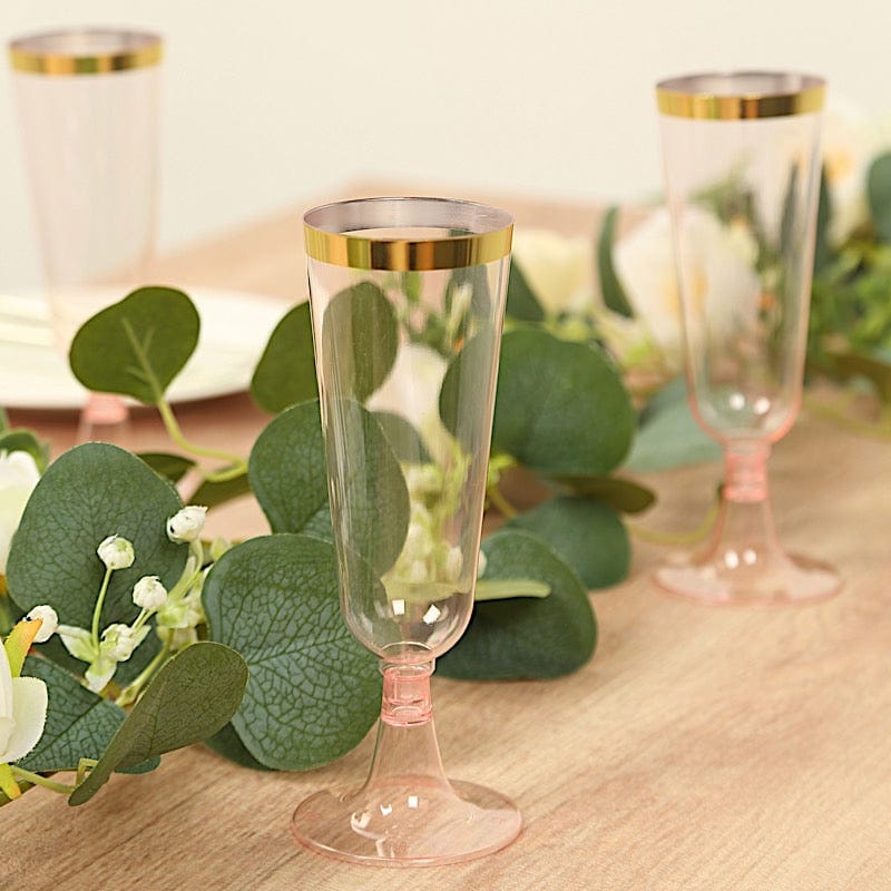 12 pcs 5 oz. Clear with Gold Rim Champagne Plastic Disposable Glasses