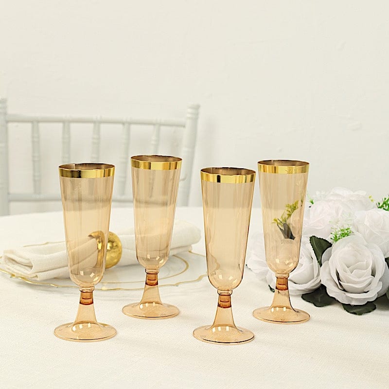 12 pcs 5 oz. Clear with Gold Rim Champagne Plastic Disposable Glasses