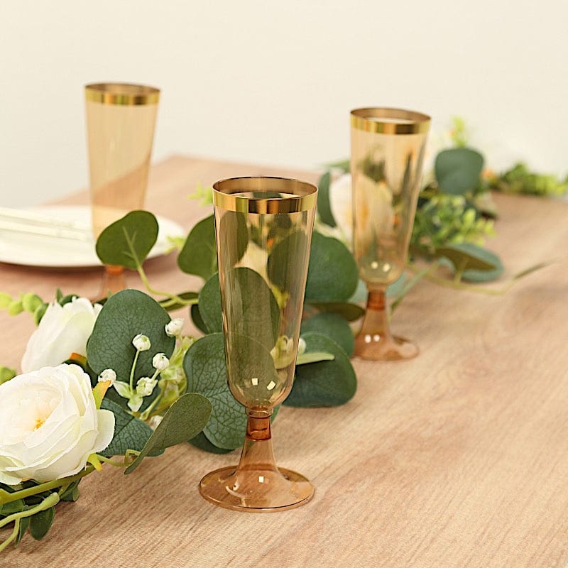 12 pcs 5 oz. Clear with Gold Rim Champagne Plastic Disposable Glasses