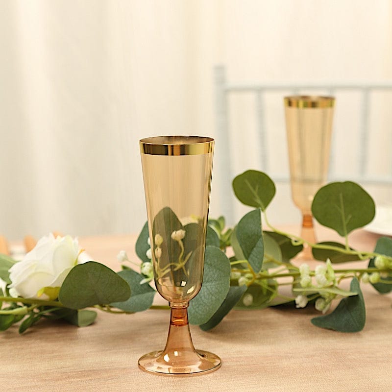 12 pcs 5 oz. Clear with Gold Rim Champagne Plastic Disposable Glasses