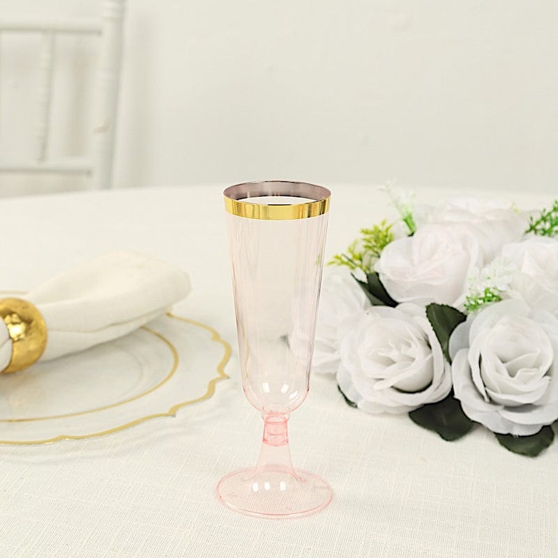 12 pcs 5 oz. Clear with Gold Rim Champagne Plastic Disposable Glasses