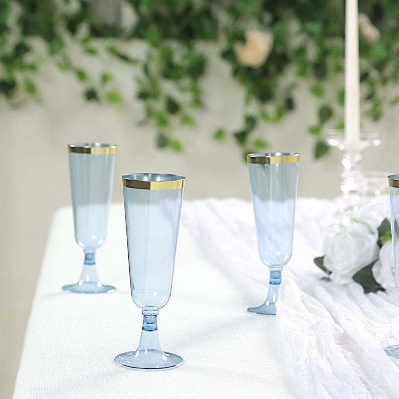 12 pcs 5 oz. Clear with Gold Rim Champagne Plastic Disposable Glasses
