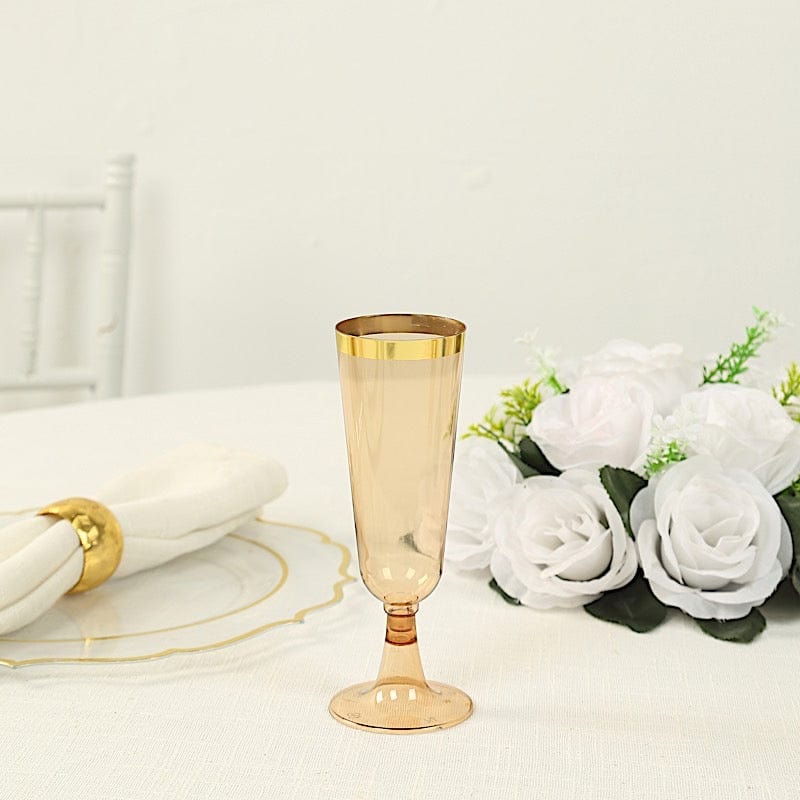 12 pcs 5 oz. Clear with Gold Rim Champagne Plastic Disposable Glasses