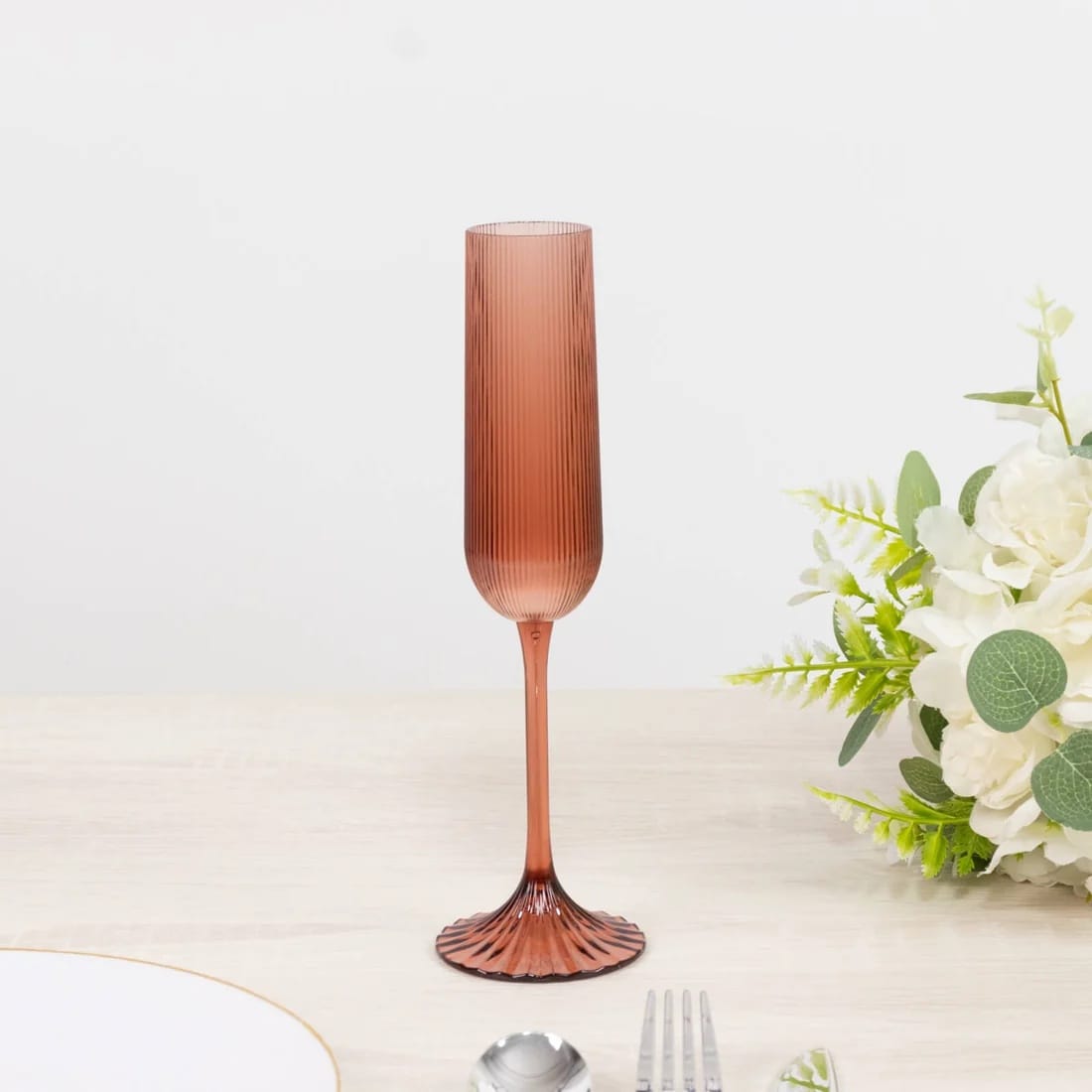 12 Ribbed 4 oz Plastic Champagne Flutes Disposable Glasses