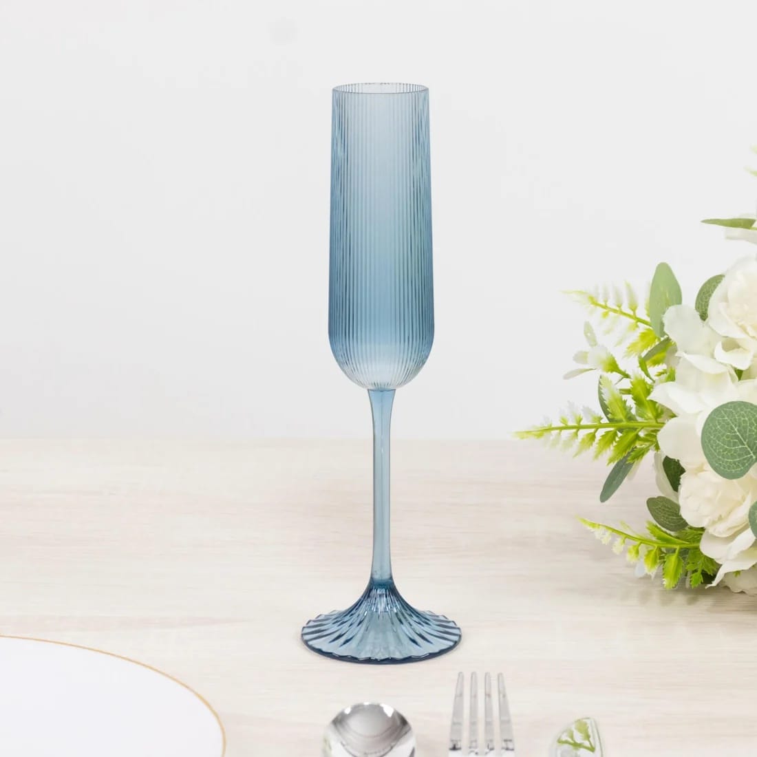 12 Ribbed 4 oz Plastic Champagne Flutes Disposable Glasses