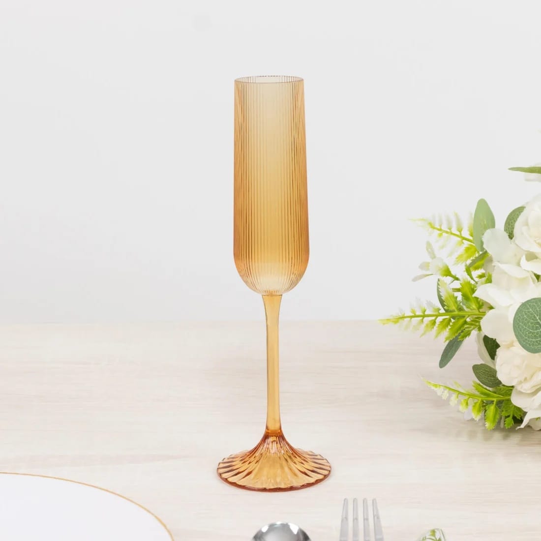 12 Ribbed 4 oz Plastic Champagne Flutes Disposable Glasses