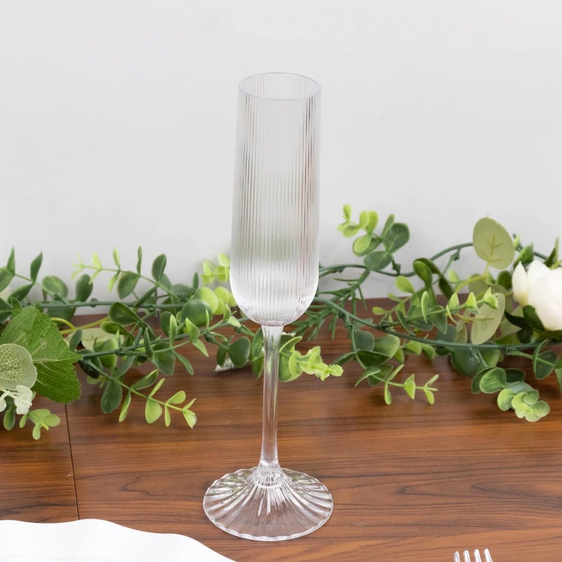 12 Ribbed 4 oz Plastic Champagne Flutes Disposable Glasses