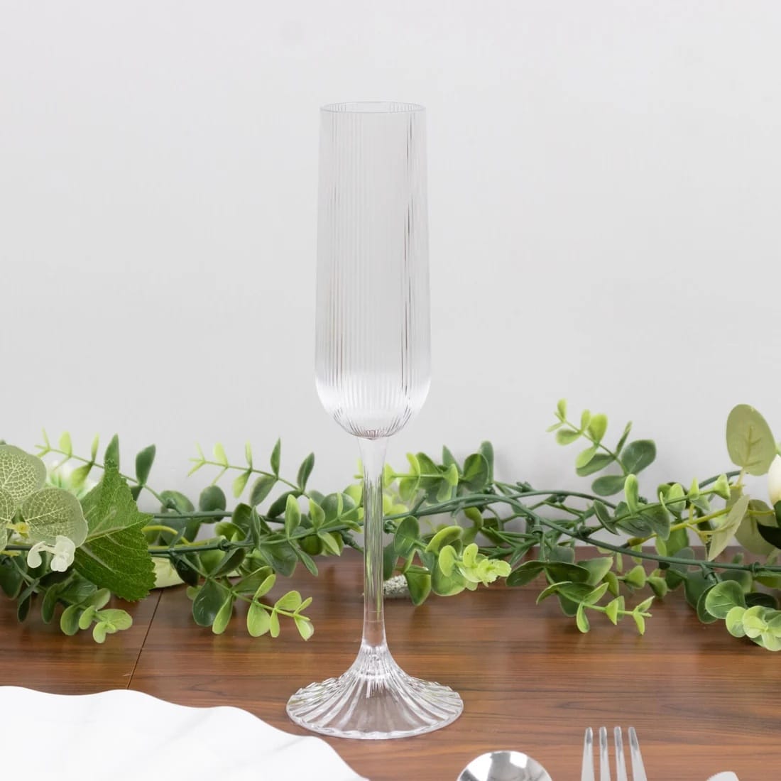 12 Ribbed 4 oz Plastic Champagne Flutes Disposable Glasses