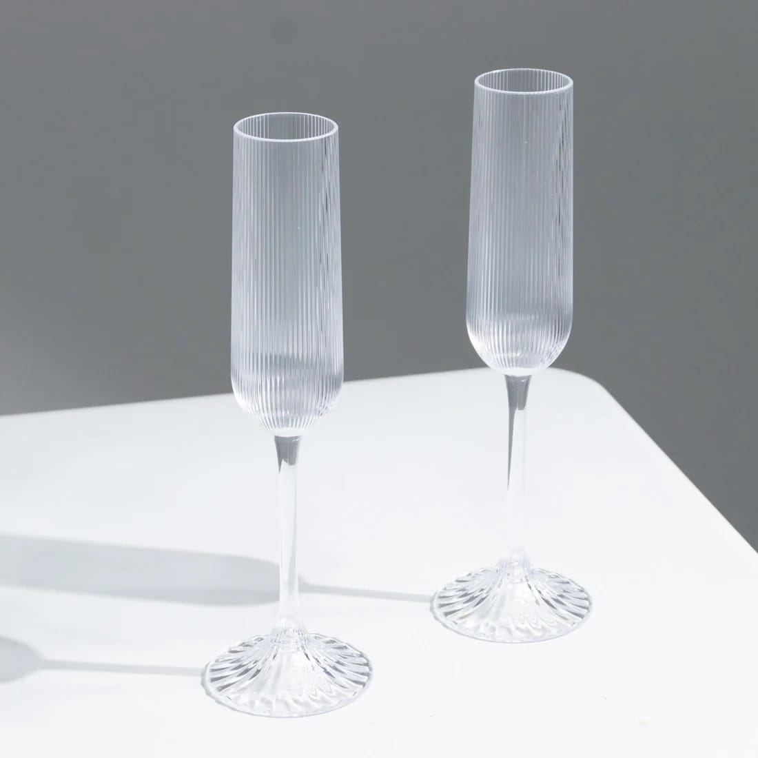 12 Ribbed 4 oz Plastic Champagne Flutes Disposable Glasses