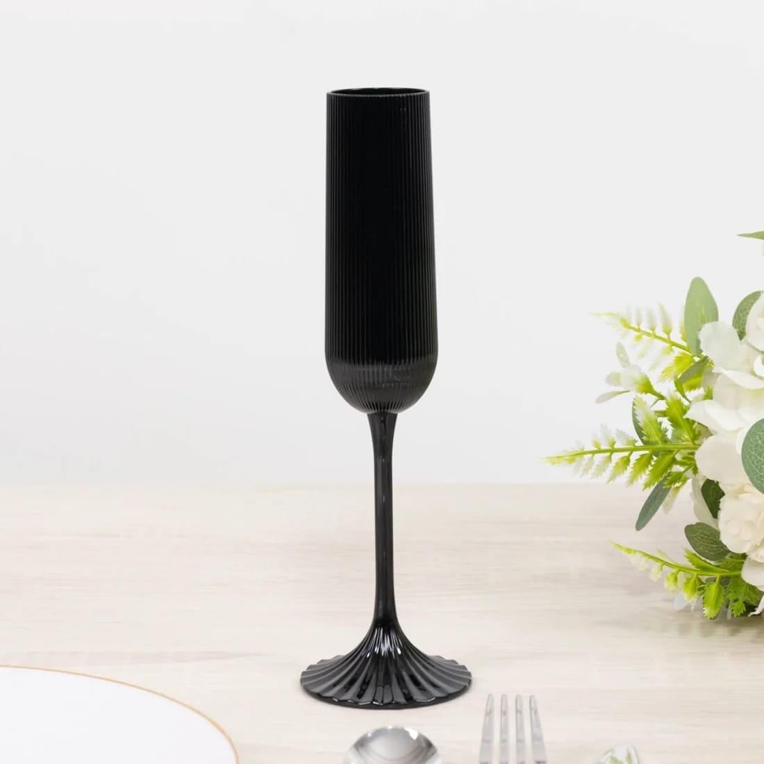 12 Ribbed 4 oz Plastic Champagne Flutes Disposable Glasses