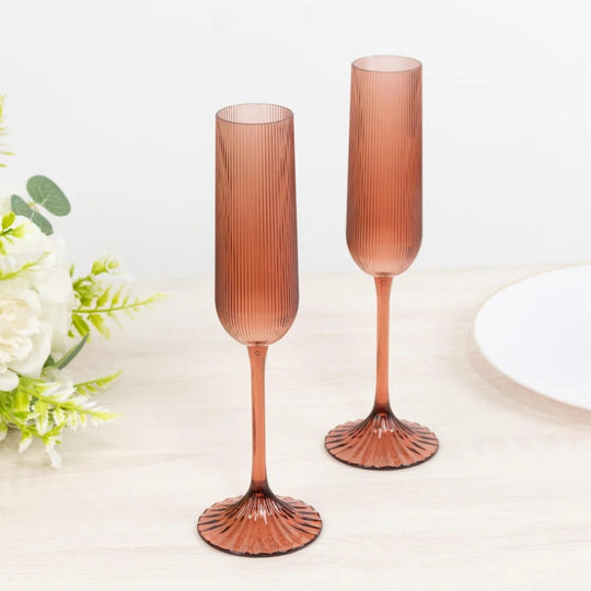12 Ribbed 4 oz Plastic Champagne Flutes Disposable Glasses