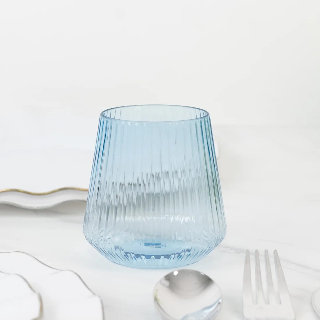 12 Stemless 12 oz Plastic Wine Glasses with Ribbed Design