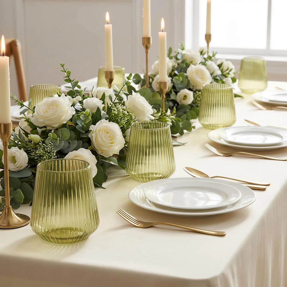 12 Stemless 12 oz Plastic Wine Glasses with Ribbed Design