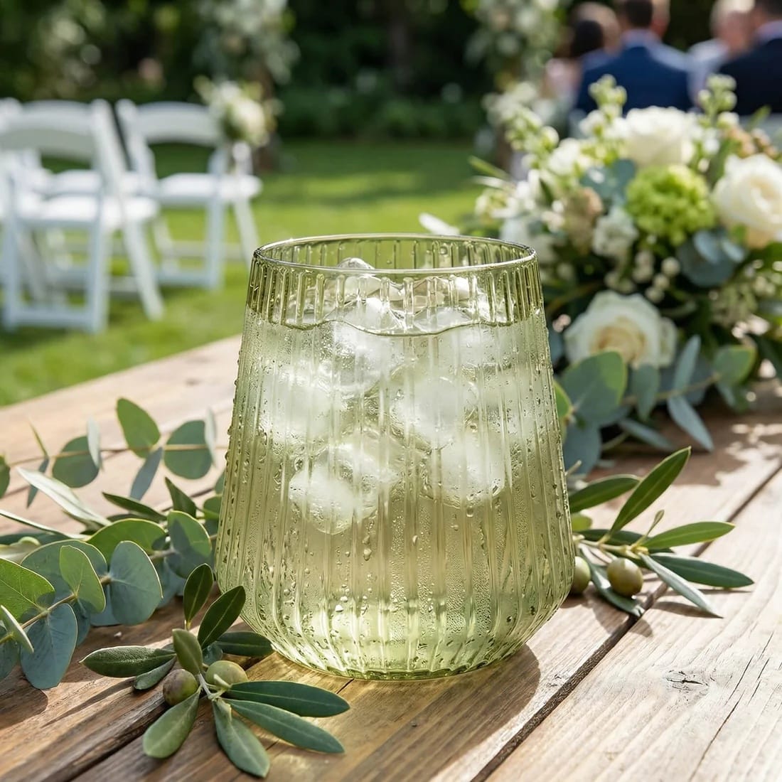 12 Stemless 12 oz Plastic Wine Glasses with Ribbed Design