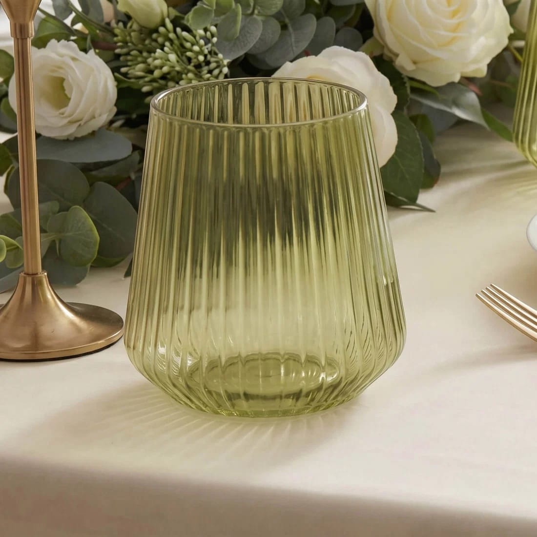 12 Stemless 12 oz Plastic Wine Glasses with Ribbed Design