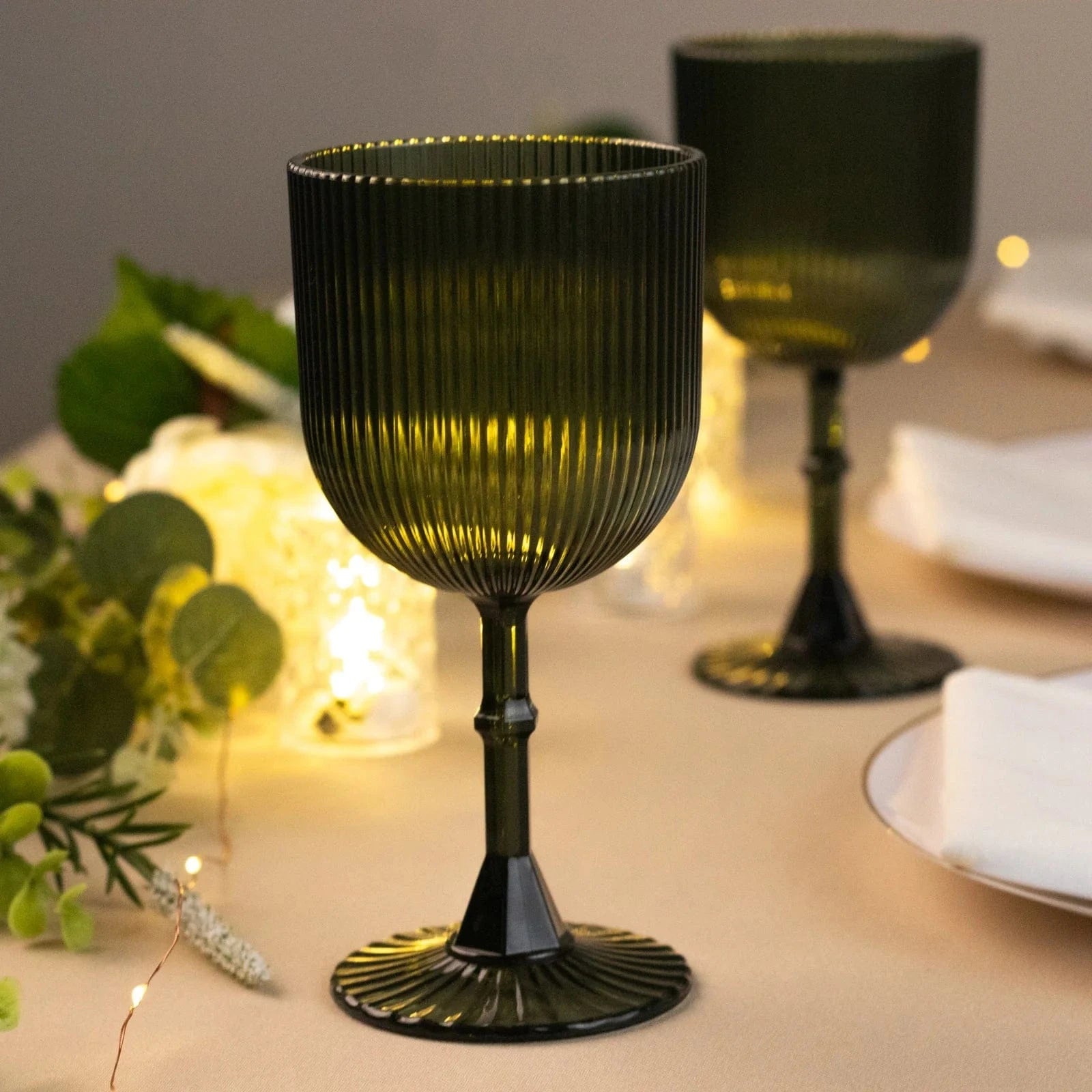 2 Plastic Wine Glasses 9oz Vintage Ribbed Pattern