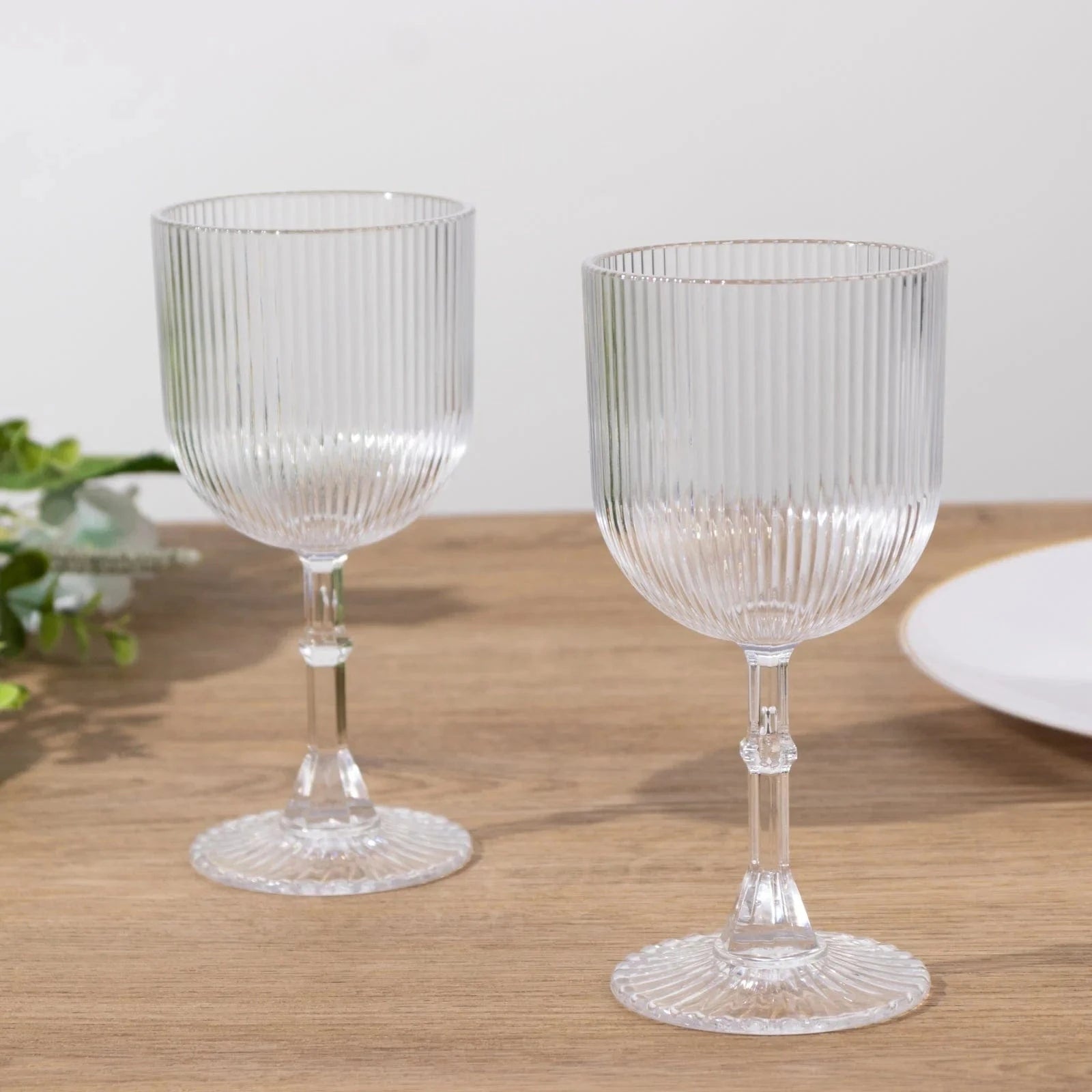 2 Plastic Wine Glasses 9oz Vintage Ribbed Pattern