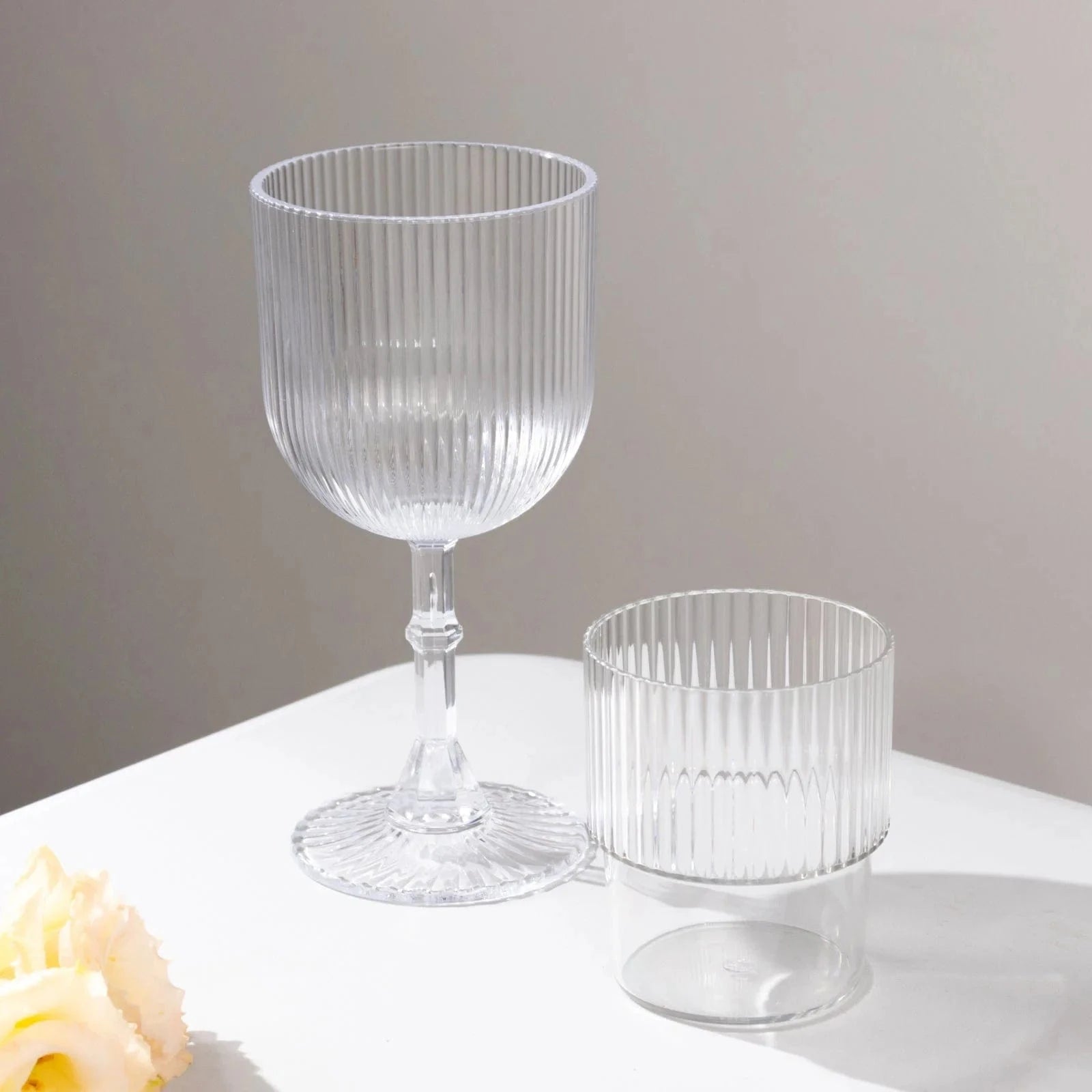 2 Plastic Wine Glasses 9oz Vintage Ribbed Pattern