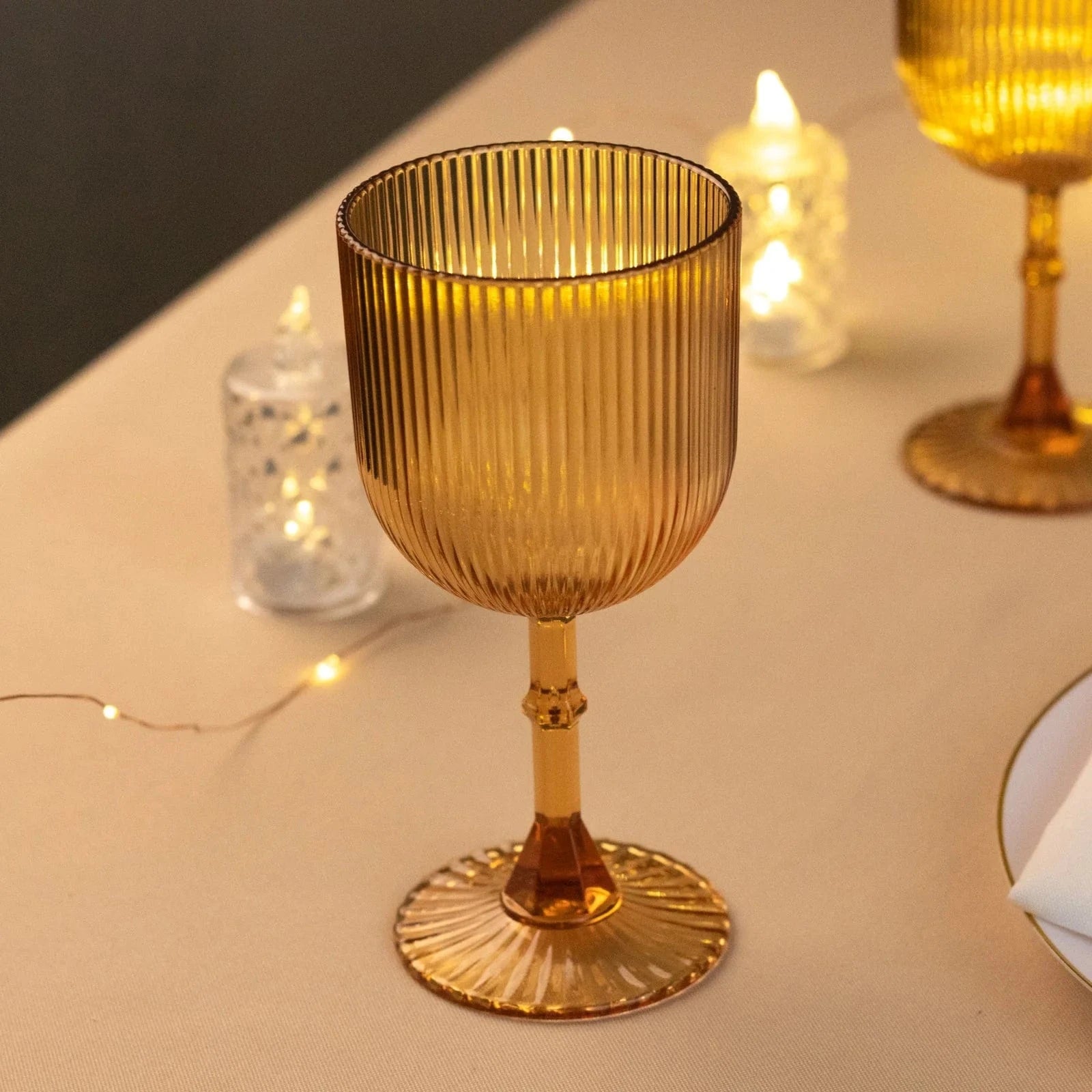 2 Plastic Wine Glasses 9oz Vintage Ribbed Pattern