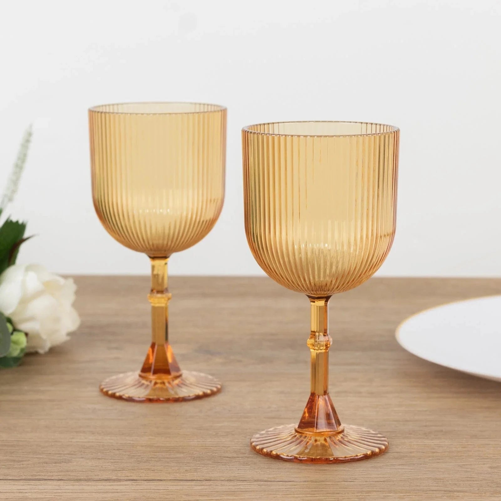 2 Plastic Wine Glasses 9oz Vintage Ribbed Pattern