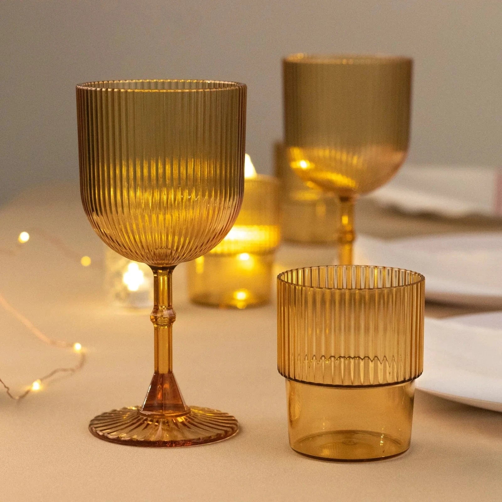 2 Plastic Wine Glasses 9oz Vintage Ribbed Pattern