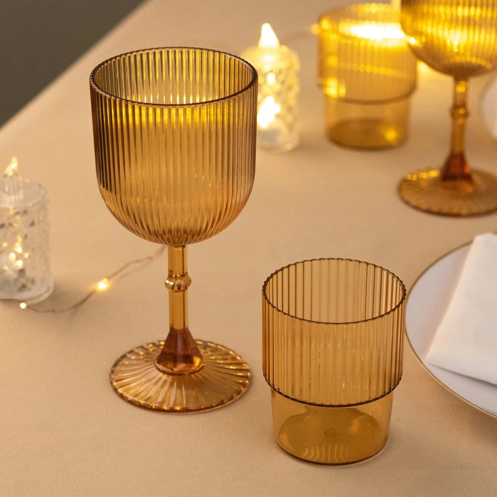 2 Plastic Wine Glasses 9oz Vintage Ribbed Pattern